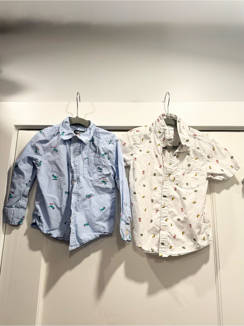 Oshkosh Carters Boys 3T Button Down Shirt Bundle Lot Dinosaur Taco Burger Summer